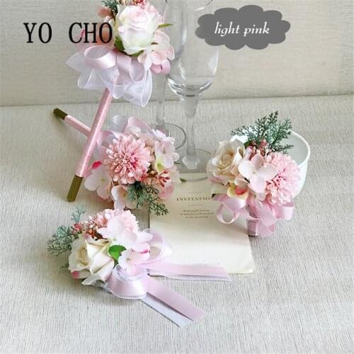 YO CHO Artificial bridegroom Corsage flower Bride wrist flower Silk rose Bridesmaids Wedding wrist flower for wedding
