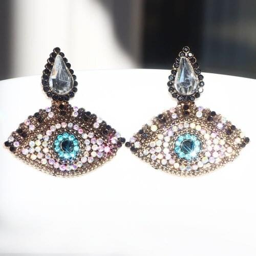 YaYi Jewelry Fashion Multi-Color Glass Rhinestone Dangle Crystal Womens Ancient Gold Color Eye Of The Demon Band Earrings