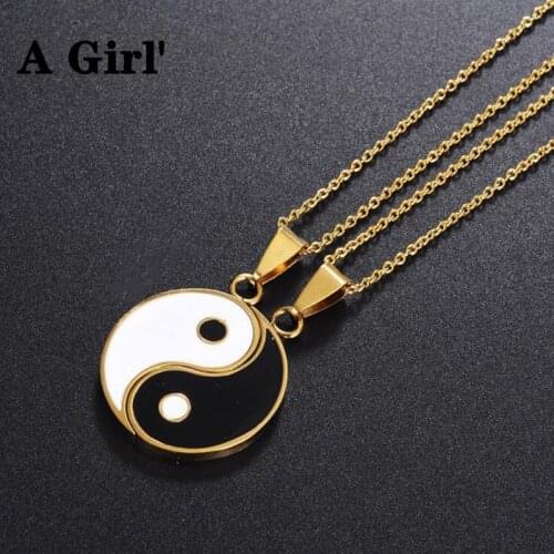 A Girl' 1 Pair Tai Chi Paired Pendant Couple Necklaces For Lovers Best Friends Yin Yang Long Gold Chain Necklace