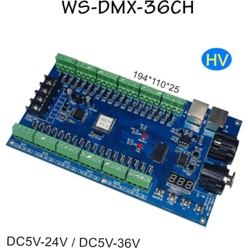 36CH DMX512 Dimmer 36 Channel DMX Decoder 13group RGB output,LED DMX512 Driver XRL 3pin controller WS-DMX-36CH/HV DC5V-24 5V-36V