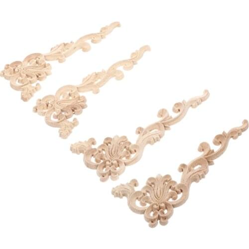 4pcs Wood Carved Onlay Wood Carving Appliques Furniture Door Wood Decal