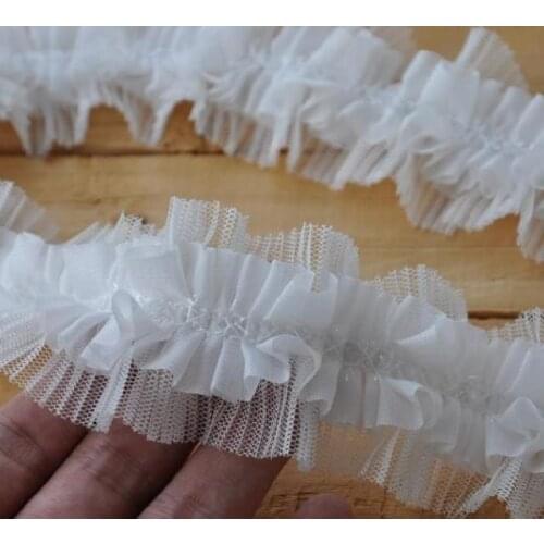 5Yard/Lot diy Black and white pleated chiffon beaded lace clothes accessories lace trim embroidery laciness 4cm wide