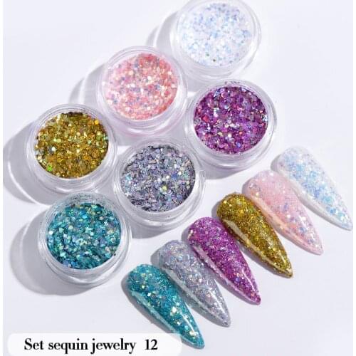 6 boxes Glitter Nail Sequins Holographics Powder Shining 3D Hexagon Colorful Sequins Summer Autumn Popular DIY Nail Art Decor