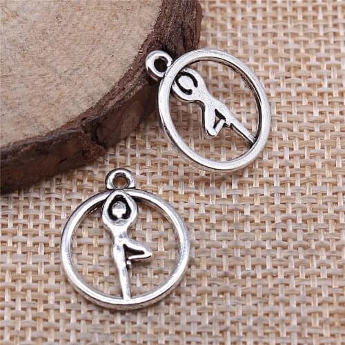 Free shipping 65pcs 19x16mm antique silver Yoga charms diy retro jewelry fit Earring keychain hair card pendant accessories