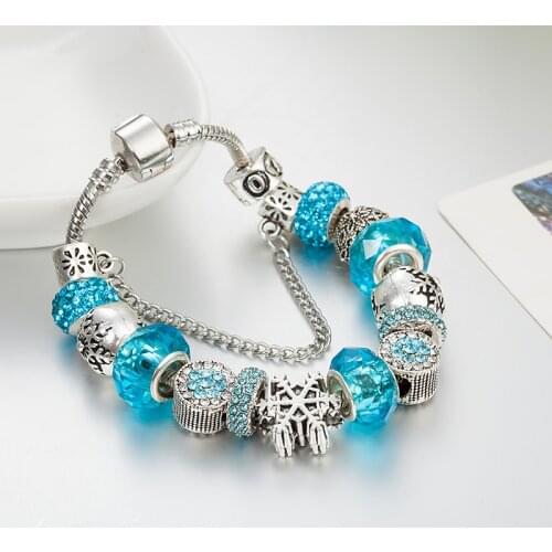 ANNAPAER New Arrival Antique Silver Color Heart Bead Charm Bracelet Pink Crystal Bracelets Female Personality Jewelry B16093