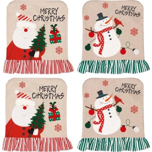 Christmas Chair Covers, Set Of 4 Santa Claus Snowman Hat Christmas Chair Back Covers For Xmas Home Kitchen Decoration