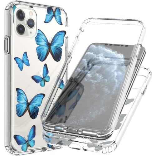 2 in 1 Clear Butterfly Case for iPhone 11 Pro Max 6.7" Hard PC Bumper + Soft TPU 360 Full Protective Thin Shell Back Phone Cover