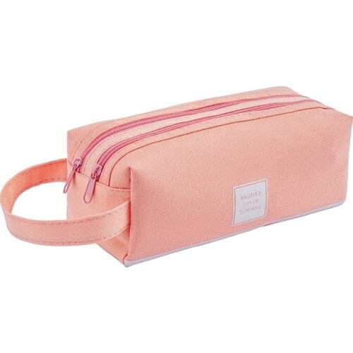 Simple Color Large-capacity Pencil Case Zipper Bag Multi- function Flip Pencil Bag School Bag Stationery Supplies Gifts