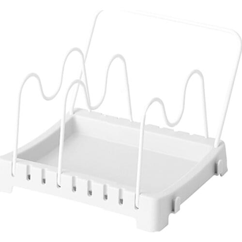 Cutting Board Holder Pot Lid Organizer with 3 Adjustable Dividers 1 Hanging Drying Cloth Rack for Kitchen Plate Serving Tray