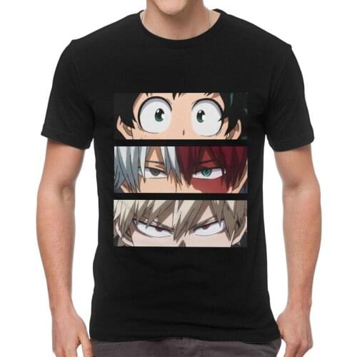 MHA Deku Todoroki And Bakugo Eye T Shirt for Men Cotton T-shirt Novelty Tshirt Short Sleeve Anime Manga My Hero Academia Tee Top