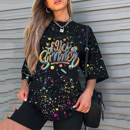 Harajuku Black Letter Graphic Oversizes T Shirts Women 2021 Vintage Tee Shirt Femme Casual Loose Short Sleeve Tops T-shirts