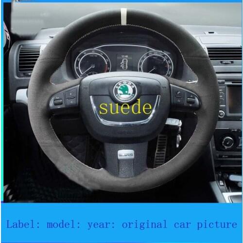 DIY Leather hand sewn steering wheel cover suede for Skoda Fabia Octavia Superb Yeti Special purpose vehicle interior