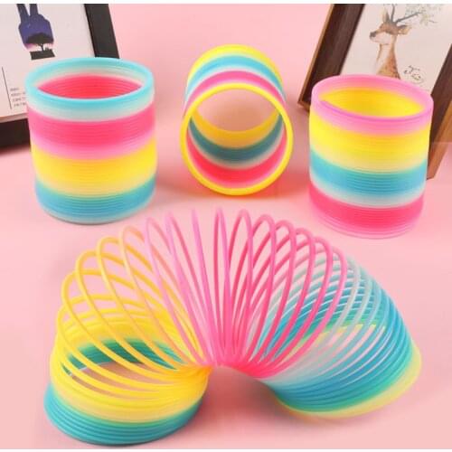 Hot Childrens large magic fun plastic spring elastic pull coil color telescopic Jenga rainbow circle toy magic show