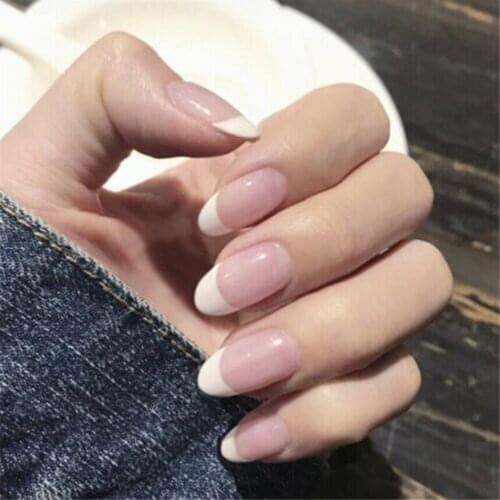Fashion 24Pcs Natural French Short False Nails Acrylic Classical Full Cover Artificial Nails Home Office DIY Decor With Glue