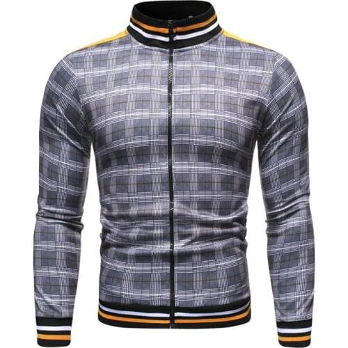 Mens Jacket Autumn Fashion Jacket Baseball Plaid Jacket European And American Style Print Casual Jacket