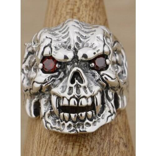 Red CZ Stone Eyes Skull Claw 925 Sterling Silver Mens Biker Ring 9K021 US Size 7 to 14