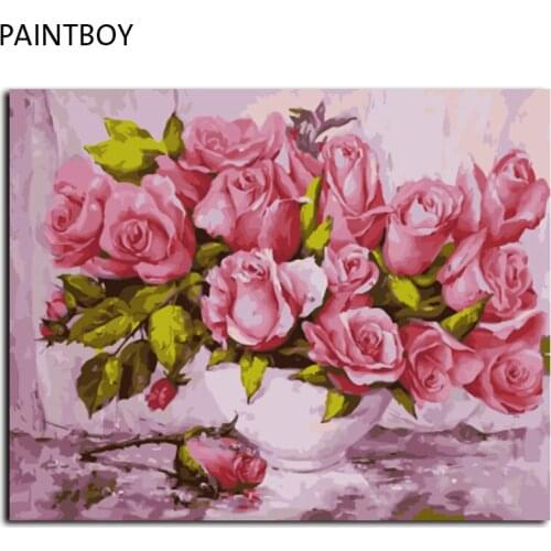 Frameless Picture Romantic Rose DIY Oil Painting By Numbers Digital Canvas Oil Painting Wall Art For Living Room GX4550