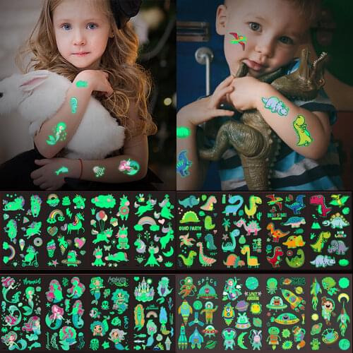 Tattoo Stickers Luminous Child Kid Temporary Fake Tattoos Glow Paste on Face Arm Leg for Children Body Art Mermaid Sticker