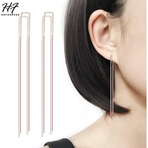 New Arrival Rose Gold Color Unique Style Long Dangle Ear Line Engagement Earrings Fashion Jewelry For Women HotSale E789