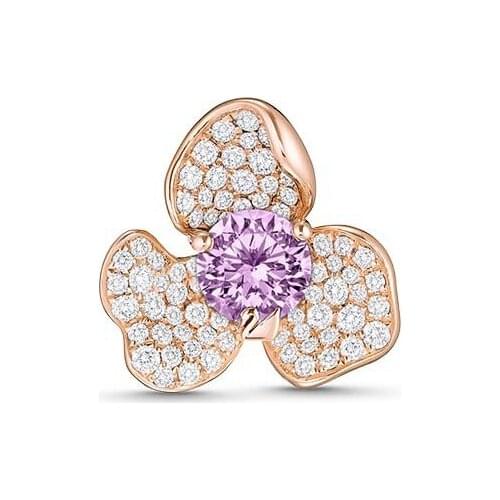 Brand 1:1 Elegant Amethyst Trillium Design Diamond Flower Necklace Pendant Exquisite Luxury Ladies Silver Jewelry