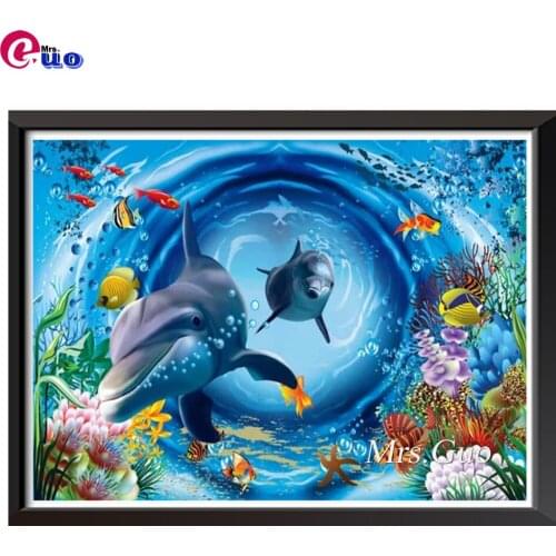 Full Square/Round Diamond Painting Cute Dolphin Embroidery Cross Stitch Handmade Gift Decoration Underwater Animal Scenery
