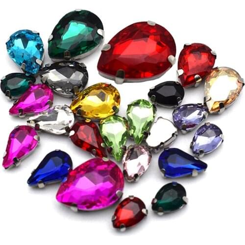 Drop Mix Size Sewn Rhinestone Crystals for Garment With Flatback Silver Claw Jewelry DIY/Bag/ Nail Decorations Multi Color New