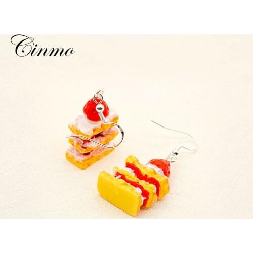 Cinmo 1 Pair Strawberry Sandwich Biscuits Piercing Drop Earrings For Women Girls Cute Cartoon Dangle Earrings Fashion Jewelry