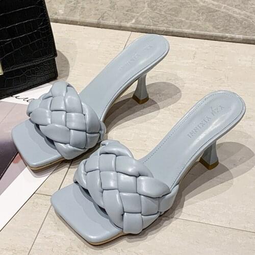 Ladies Prom Slippers Fetish Pumps Luxury Slides Women 7cm High Heels Mules Individual Weave Leisure Blue Office Womens Shoes