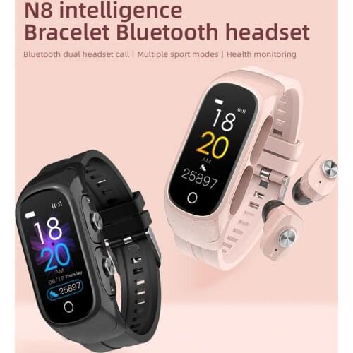 Smart Bracelet Bluetooth Headset Watch N8 smart Bracelet 2 in 1 TWS music playing multifunctional Sports Watch 2020 New Hot Sale