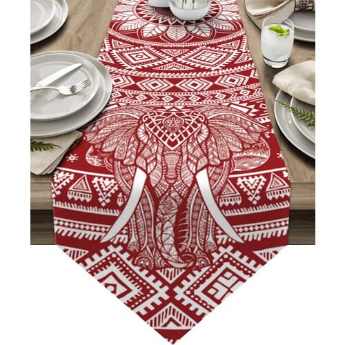 Mandala Bohemia Elephant Red Modern Table Runner Wedding For Party Event Home Decoration Table Cover Mat Decor Accessories