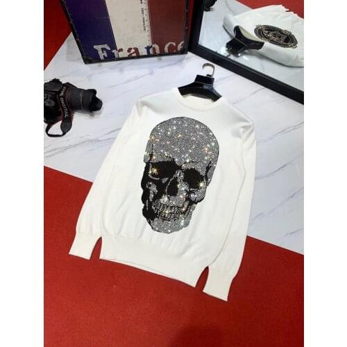 Loose Rhinestone Knitted Sweater Pullover Streetwear Harajuku Mens Fashion Casual Top