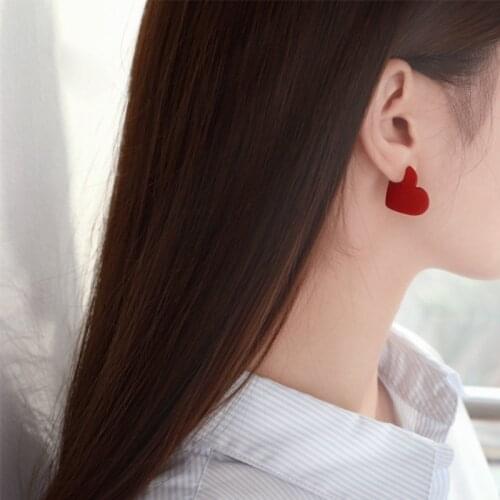 TAFREE New Fashion Red Heart Shape Women Stud Earrings Beautiful Girl Romantic Love Jewelry For Wedding Party Accessories C782
