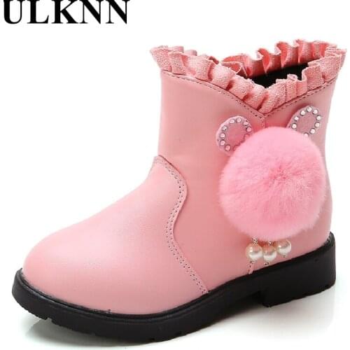 ULKNN Children Leather Princess Shoes Of Girl Baby Fashion Boots Warm Kids Mids-calf Boots Cute Todder Teen Shool Shoes Non-slip