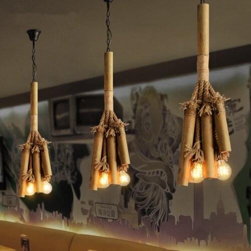 Loft Vintage Creative Hemp Rope+Bamboo tube pendant lamp Antique Pendant Lamp for Home Decor Restaurant Lighting