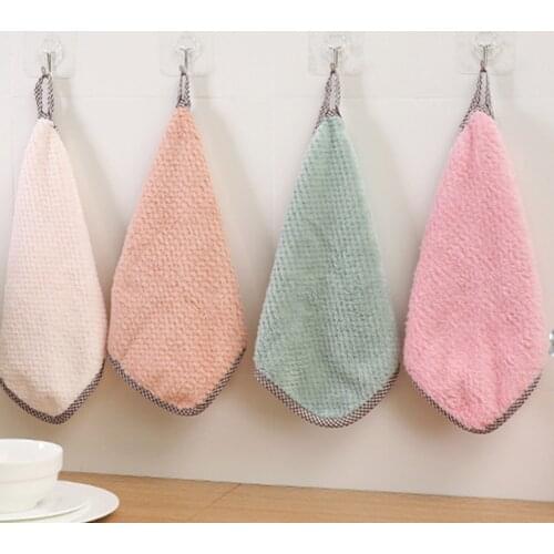 Absorbent Microfiber Cleaning Cloth Hand Towel with Hanging Hole for Kitchen Bathroom