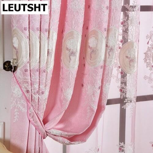 European-style Curtains for Living Dining Room Bedroom Light Luxury Pink Princess Style Girl Bedroom French Window Curtain Tulle