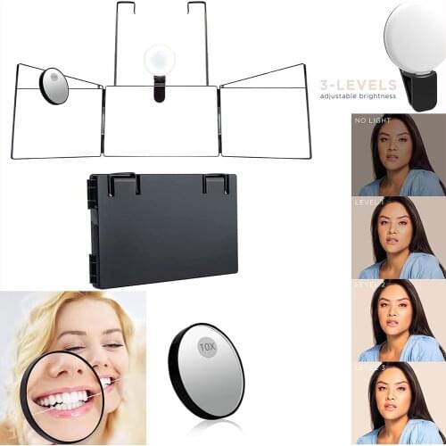 Makeup Mirrors Real Glass Trifold Mirror for Self Hair Cutting Styling DIY Haircut Adjustable Portable Hands Free Accessories