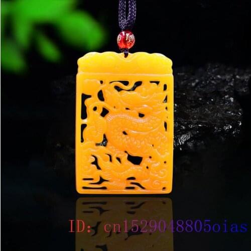 Yellow Jade Dragon Pendant Accessories Necklace Natural Amulet Double-sided Chinese Fashion Men Charm Gifts Carved Jewellery