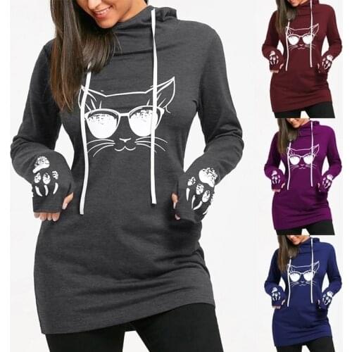 Women Halloween Plus Size 3D Cat Print Hoodie Sweatshirt Autumn Winter Long Sleeve Pullover Blouse Gothic Jumper Hoody Sudadera