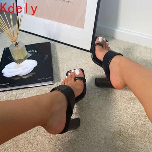 2021 Sexy Design Women Sandals Chunky High Heel Ring Toe Pu Leather Solid Elegant Mature Dress Wedding Shoes Ladies Female 2021