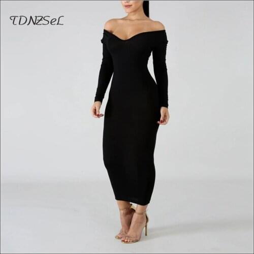 Women Long Sleeve Skinny Dress Winter Elegant Slim V Neck Evening Party Dresses Ankle Length Solid Color Designer Autumn Custom