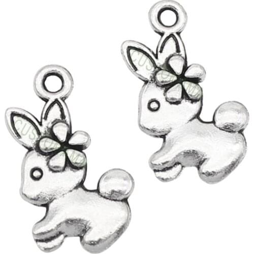 100pcs-Antique Silver Rabbit Charms Pendant 18x10mm