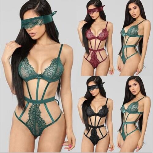 2021Two-Piece Set Of Plus Size Sexy Lingerie Sexy Lace Bandage Solid Color One-Piece Underwear With Eye Patch For Women Sexy Bra