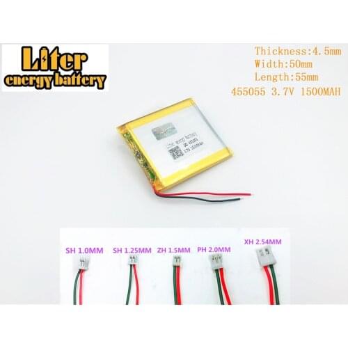 455055 3.7V 1500MAH lithium polymer battery FOR 3.7V 1500MAH 455055 PLUG ,MP3 MP4 MP5 GPS polymer rechargeable battery
