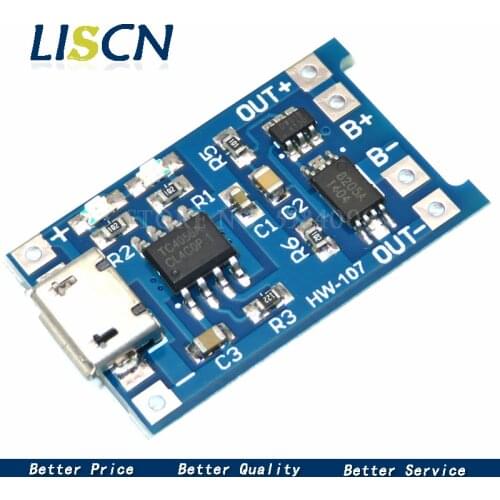 5pcs Micro USB 5V 1A 18650 TP4056 Lithium Battery Charger Module Charging Board With Protection Dual Functions 1A Li-ion