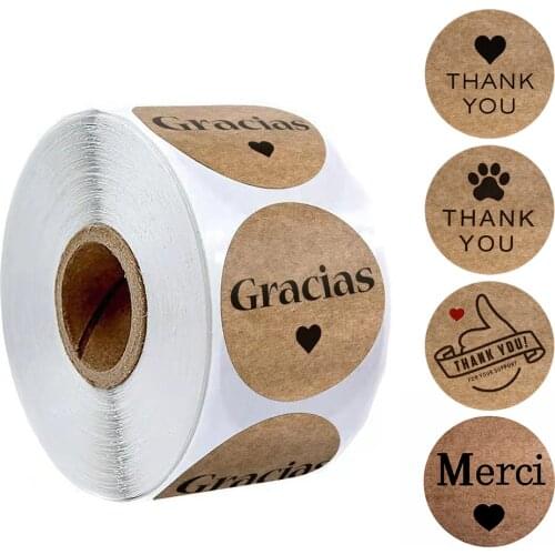 500Pcs/Roll Kraft Paper Spanish Gracias Thank You Sticker Labels For Envelope Sealing Wedding Party Decoration Stationery Supply