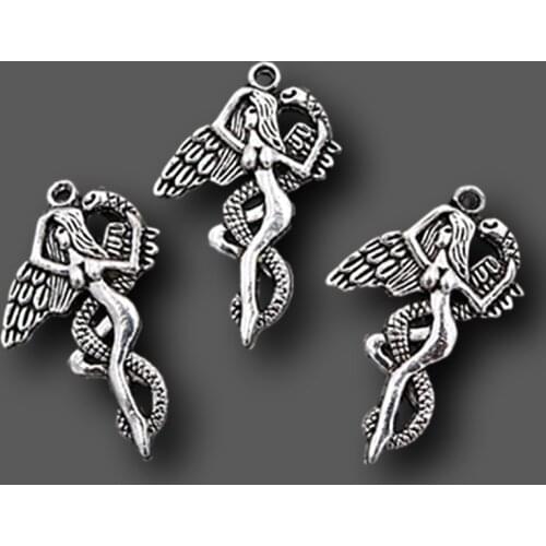 8pcs Silver Color Snake Demons Pendant Beauty Charm Wings Charm Animal Charm DIY Metal Jewelry Accessories 42*27mm A1416