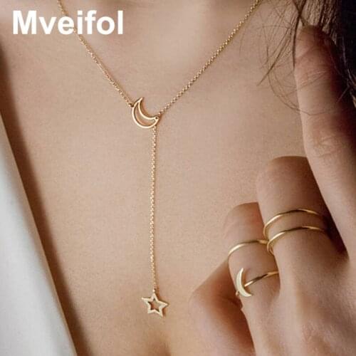 Mveifol Bohemian Hollow Moon Star Y Necklace Fashion Multi Layered Geometric Lariat Necklace Choker Collar Statement Jewelry
