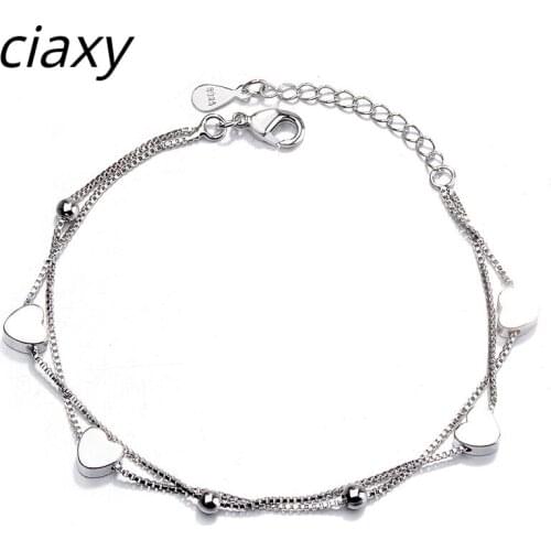 CIAXY 925 Sterling Silver Double-layer Love Bracelets for Women Cute Heart-shaped Round Bead Bracelet Original Design Jewelry