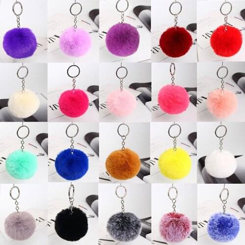 Fluffy Fur Pom Pom Keychain Soft Faux Rex Rabbit Fur Ball Car Keyring Pompom Key Chains Key holder Women Bag Pendant Jewelry